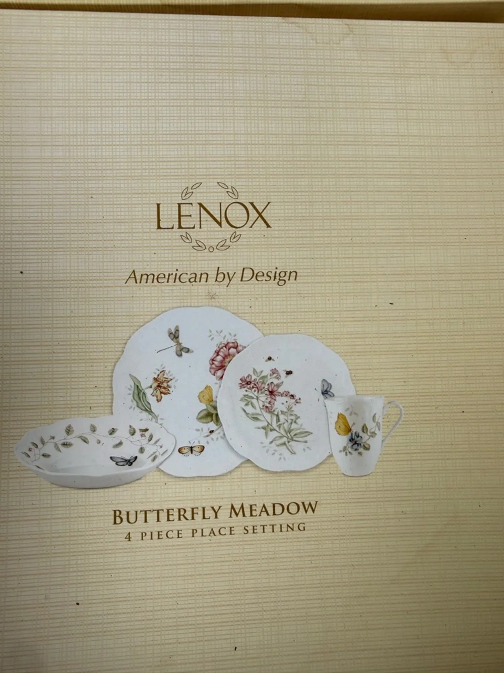 Lenox Butterfly Meadows 4-Piece Dinnerware Set with Floral and Butterfly Accents